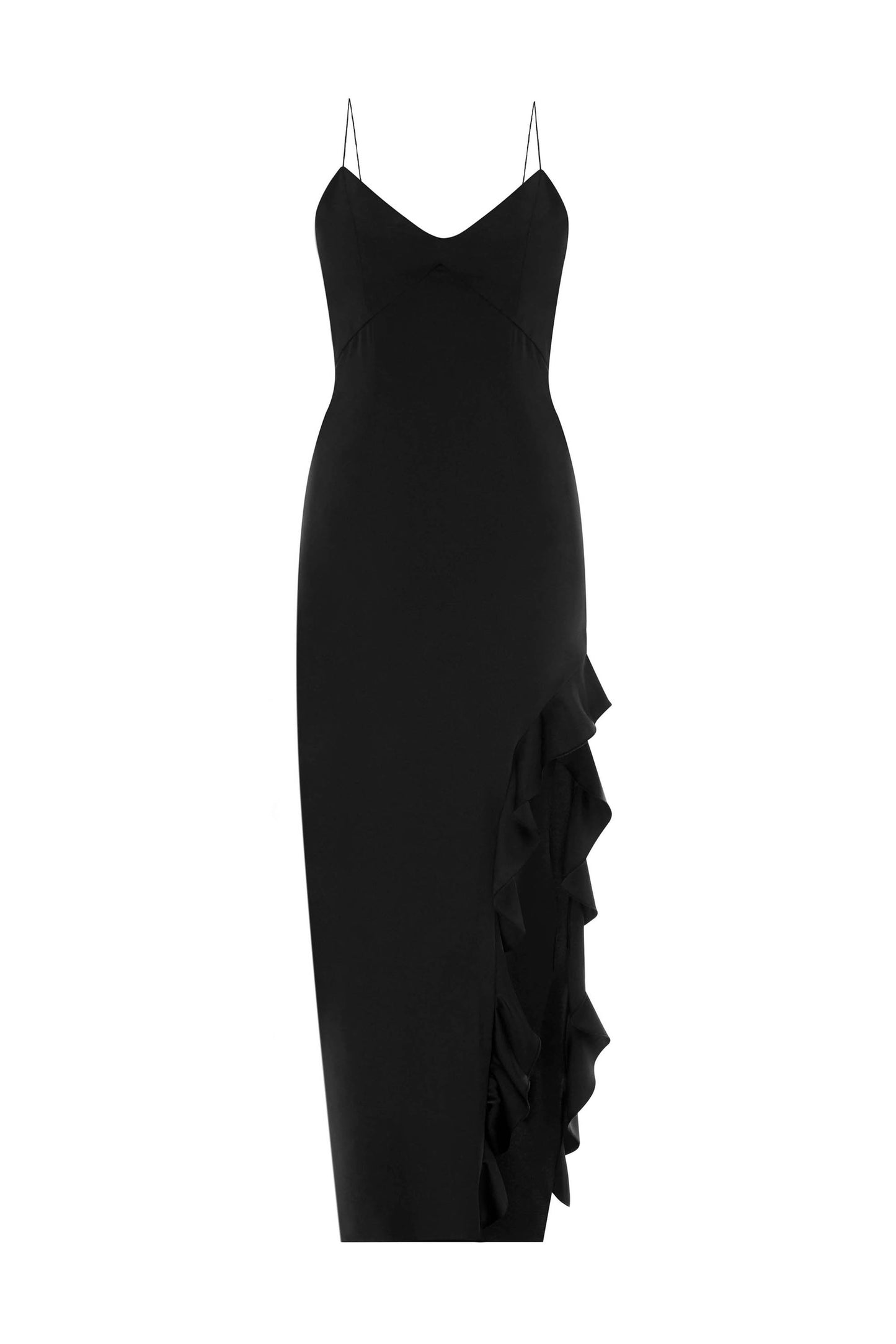 Black elegant midi dress with ruffles