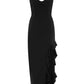 Black elegant midi dress with ruffles