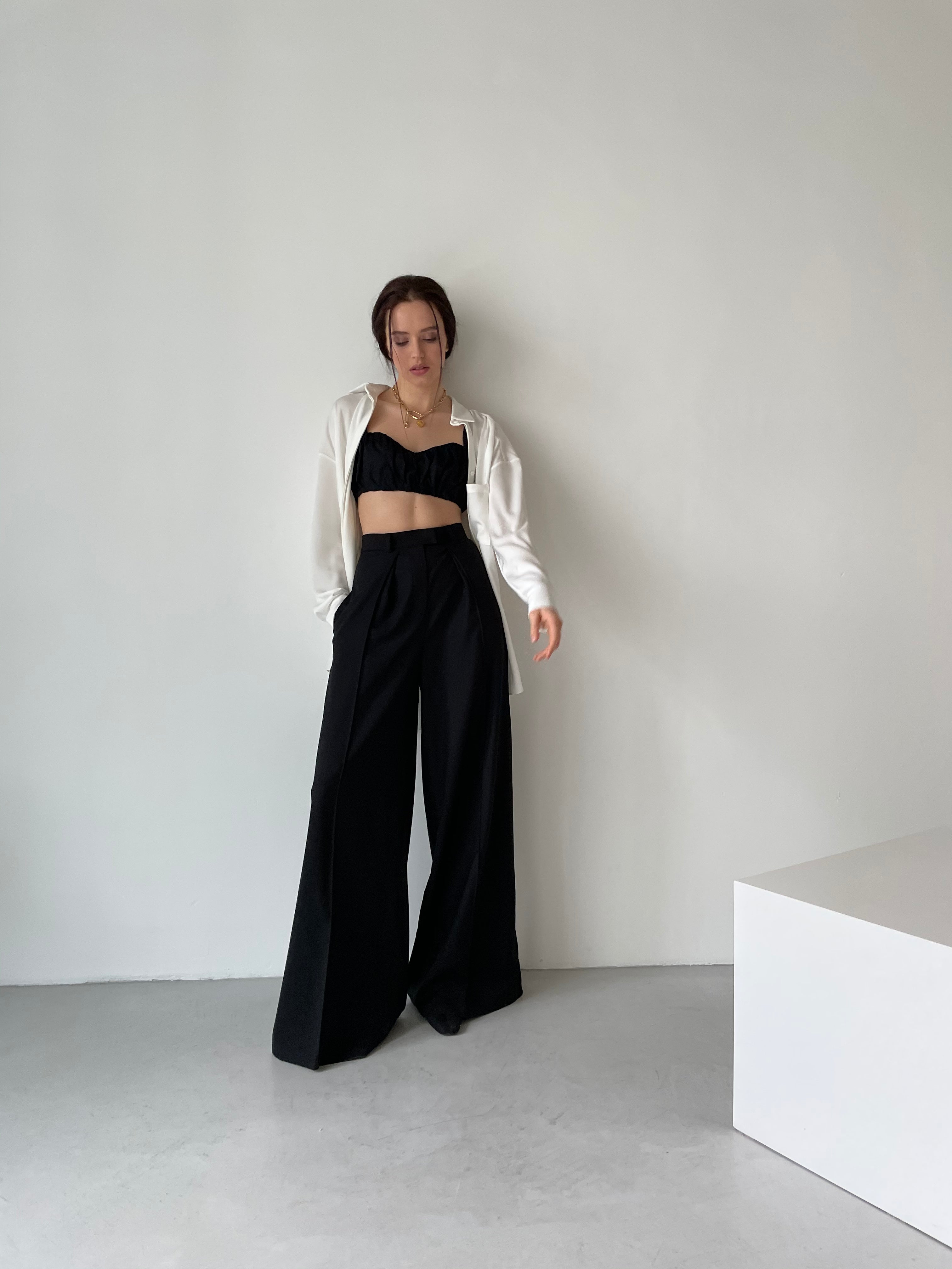 Wide Leg black Palazzo Silk trousers | PALAZZO